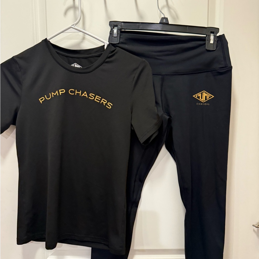 Pump Chasers Black Athletic Top with Gold Logo